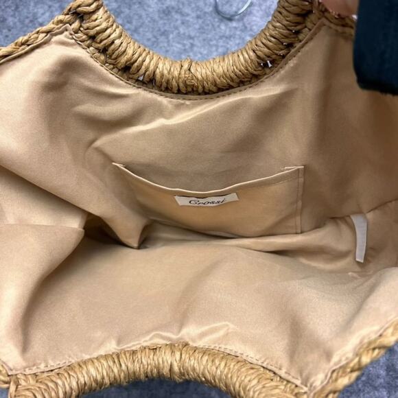 Crossi Woven Boho Paper Straw Half Moon Round Circle Handle Large Bag - Picture 5 of 7